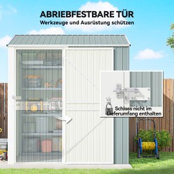 Metallinen pihavarasto 3,5 m², lukittava harjakattoinen teräksinen varasto 209 x 177 x 236 cm, vaaleanharmaa