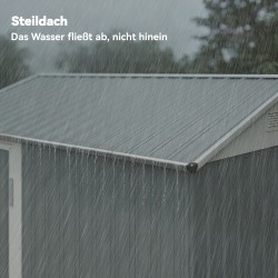Metallinen pihavarasto 3,5 m², lukittava harjakattoinen teräksinen varasto 209 x 177 x 236 cm, vaaleanharmaa