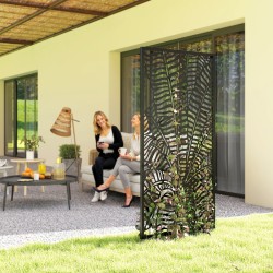 Ulkotilan tilanjakaja ja näkösuoja, metallinen 65 x 130 cm, banaanilehtikuvio, musta