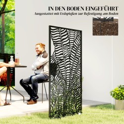 Ulkotilan tilanjakaja ja näkösuoja, metallinen 65 x 130 cm, banaanilehtikuvio, musta