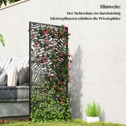 Ulkotilan tilanjakaja ja näkösuoja, metallinen 65 x 130 cm, banaanilehtikuvio, musta