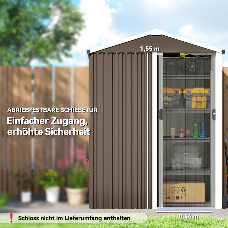 Metallinen pihavarasto 1,1 m² galvanoitu teräs 136 x 87 x 179 cm ruskea, lukittava liukuovi