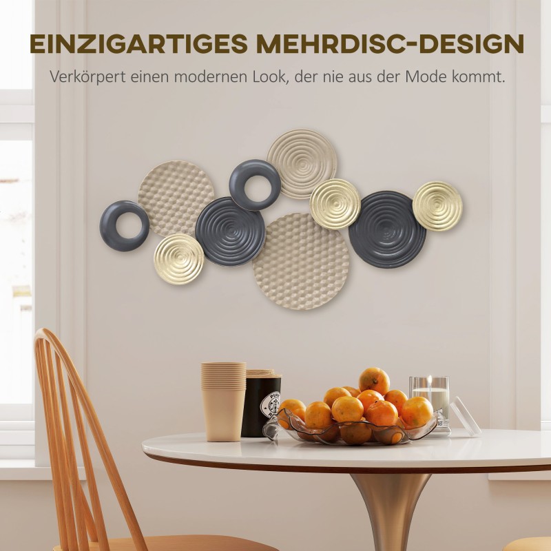 Metallinen 3D seinäkoriste olohuoneeseen, 100 x 50 cm, musta/khaki/kulta