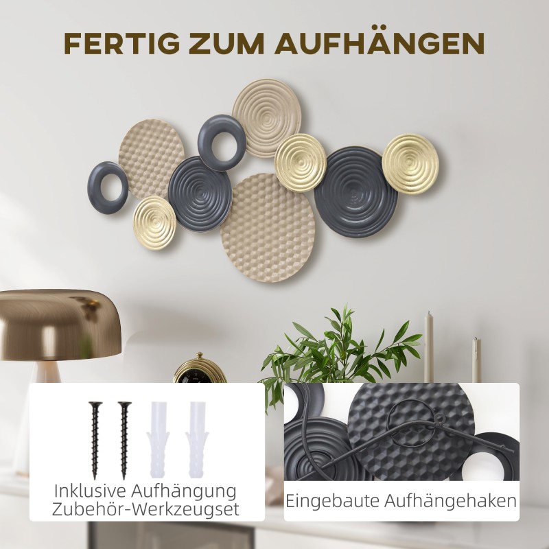 Metallinen 3D seinäkoriste olohuoneeseen, 100 x 50 cm, musta/khaki/kulta