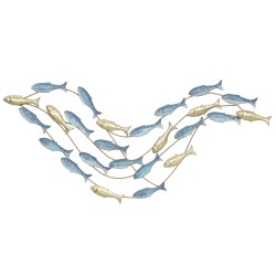 Metallinen seinäkoriste kala aiheinen 99 7 x 50 2 cm vaaleansininen vaaleakulta