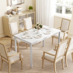 Jatkettava ruokapöytä 80–120 cm 4–6 hengelle, teräsrunko ja MDF-kansi, valkoinen