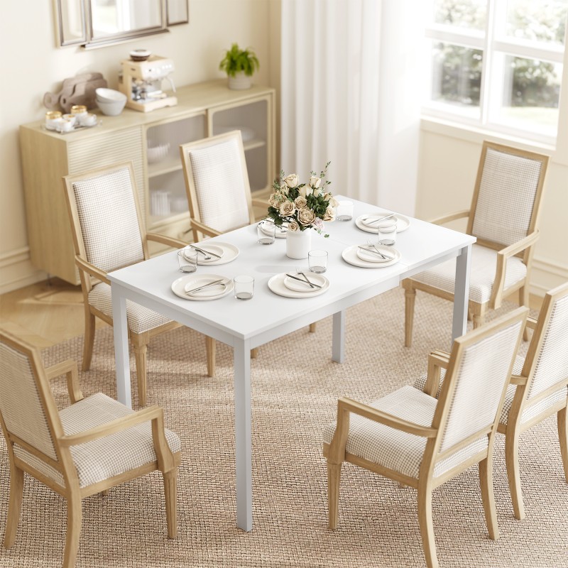 Jatkettava ruokapöytä 80–120 cm 4–6 hengelle, teräsrunko ja MDF-kansi, valkoinen