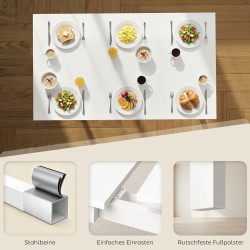 Jatkettava ruokapöytä 80–120 cm 4–6 hengelle, teräsrunko ja MDF-kansi, valkoinen