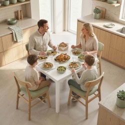 Jatkettava ruokapöytä 80–120 cm 4–6 hengelle, teräsrunko ja MDF-kansi, valkoinen