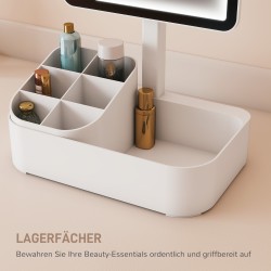 Valaistu meikkipeili ladattava 180° kääntyvä säätövalo säilytyslaatikolla, valkoinen