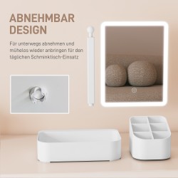 Valaistu meikkipeili ladattava 180° kääntyvä säätövalo säilytyslaatikolla, valkoinen