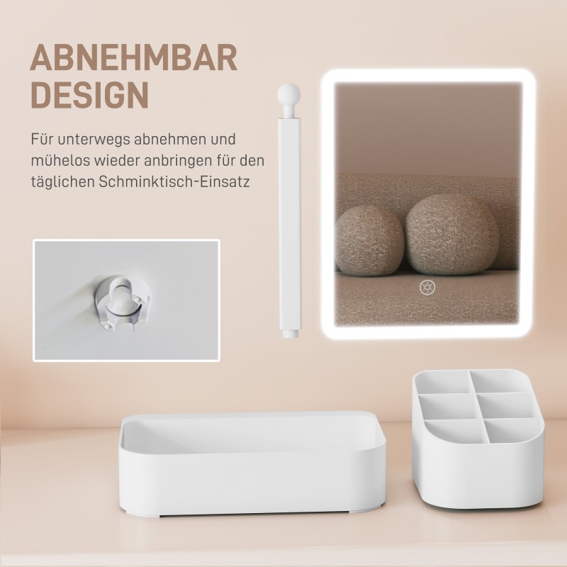 Valaistu meikkipeili ladattava 180° kääntyvä säätövalo säilytyslaatikolla, valkoinen