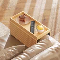 Sohvan käsinojatarjotin juomille ja naposteltaville, bambua, 45 x 33,5 cm, luonnonpuu