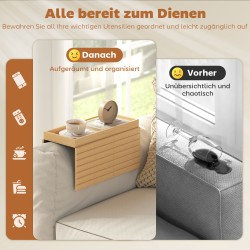 Sohvan käsinojatarjotin juomille ja naposteltaville, bambua, 45 x 33,5 cm, luonnonpuu