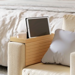 Sohvan käsinojatarjotin juomille ja naposteltaville, bambua, 45 x 33,5 cm, luonnonpuu