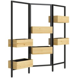 Kukkalaatikko ja huoneenjakaja 6 puista istutuslaatikkoa teräsrunko taitettava 116 x 20 x 112 cm luonnonpuu