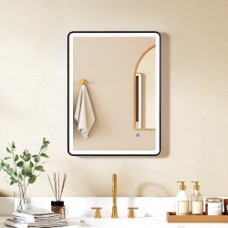 LED-kylpyhuonepeili huurteenestolla ja himmennettävällä valolla 80 x 60 cm musta kehys