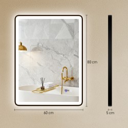 LED-kylpyhuonepeili huurteenestolla ja himmennettävällä valolla 80 x 60 cm musta kehys