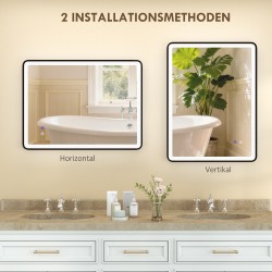 LED-kylpyhuonepeili huurteenestolla ja himmennettävällä valolla 80 x 60 cm musta kehys