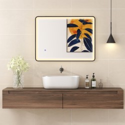 LED-kylpyhuonepeili huurteenestolla ja himmennettävällä valolla 80 x 60 cm musta kehys