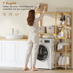 Pyykkikoneen päälle tuleva hylly bambusta, 7 avointa hyllyä, 100 x 40 x 157 cm, luonnonväri