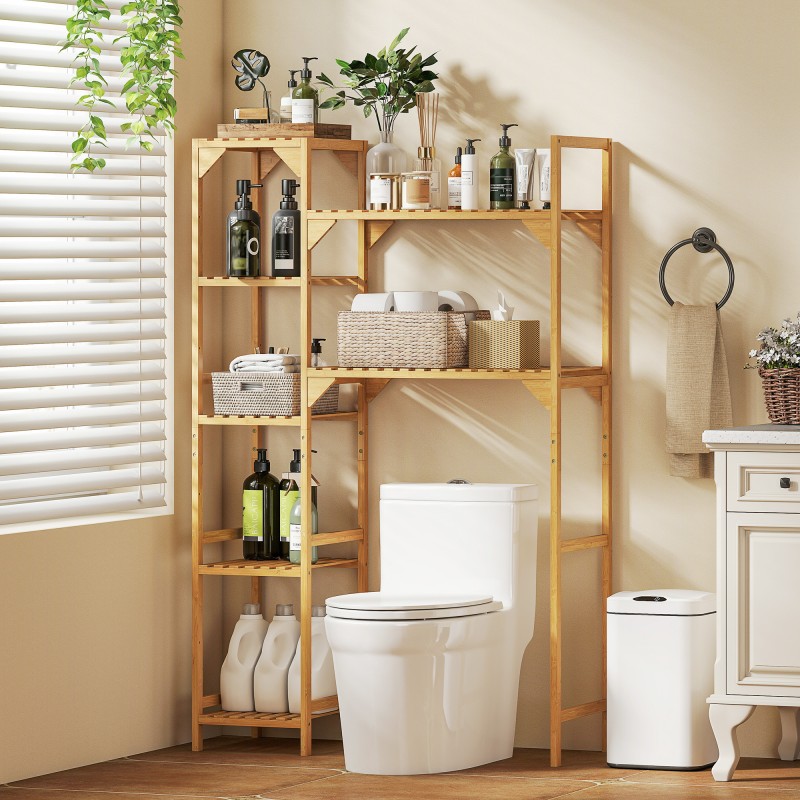 Pyykkikoneen päälle tuleva hylly bambusta, 7 avointa hyllyä, 100 x 40 x 157 cm, luonnonväri