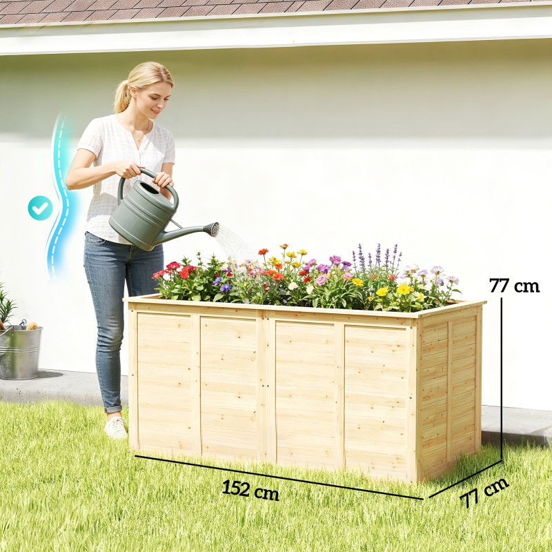 Puisesta kuusesta valmistettu viljelylaatikko / korotettu kasvatuslaatikko 152 x 77 x 77 cm, avoin pohja, luonnonpuu