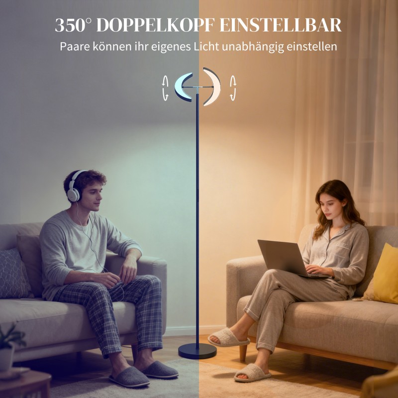 RGB lattiavalaisin, himmennettävä LED-lamppu kahdella kääntyvällä valopäällä, kaukosäädin, musta