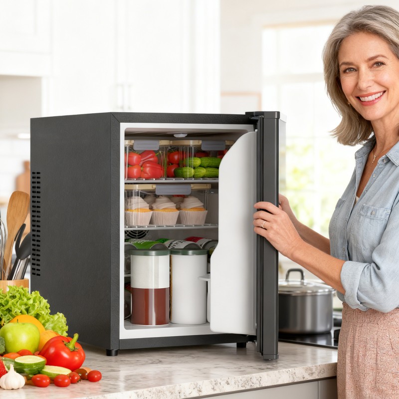 Minijääkaappi 44 l, 46 tölkkiä, säädettävä termostaatti 4–18 °C, 43 x 51 x 51,3 cm, musta