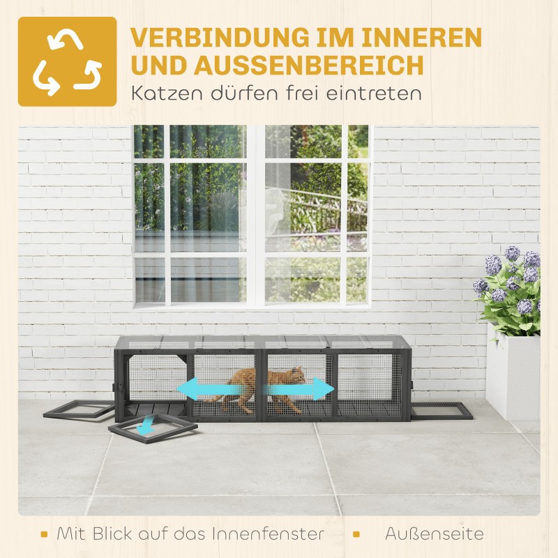 Kissaputki ulkokäyttöön kissoille, kuusipuu/metalli, 151,5 x 38,5 x 40 cm, harmaa, max 10 kg