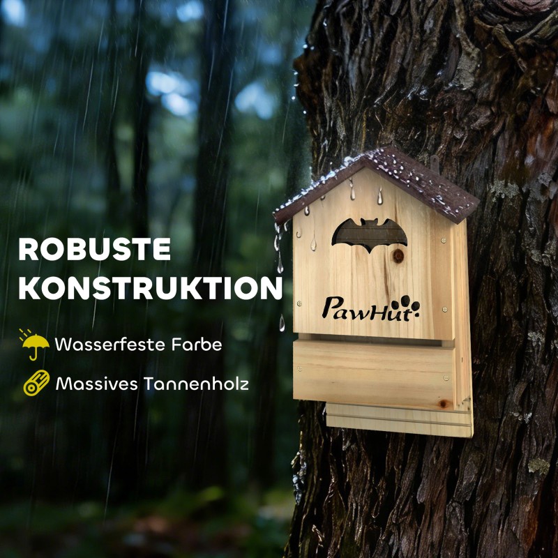 Lepakkopönttö puutarhaan kuusesta 21,5 x 11,5 x 34 cm, 3 kpl luonnonpuu/ruskea