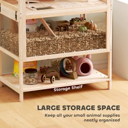 Hamsterihäkki ja gerbiilihäkki puusta, 3 tasoa, tarvikkeilla, 80 x 53 x 117 cm, luonnonpuu