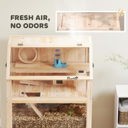 Hamsterihäkki ja gerbiilihäkki puusta, 3 tasoa, tarvikkeilla, 80 x 53 x 117 cm, luonnonpuu
