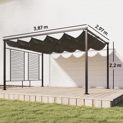 Pergola terassille liukuva katto ja 2 sivupaneelia 3,87 x 2,97 m teräs tummaharmaa UV50+