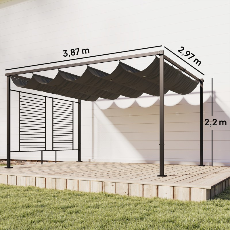 Pergola terassille liukuva katto ja 2 sivupaneelia 3,87 x 2,97 m teräs tummaharmaa UV50+
