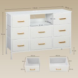 Säilytyskaluste 8 laatikkoa ja pistorasia, teräsrunko, 110 x 30 x 76 cm, cremevalkoinen