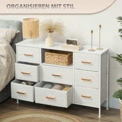 Säilytyskaluste 8 laatikkoa ja pistorasia, teräsrunko, 110 x 30 x 76 cm, cremevalkoinen