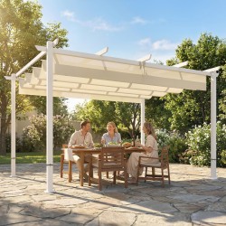 Pergola terassille ja puutarhaan 3 x 4 m, metallirunko, liukuva UV30+ katos, beige