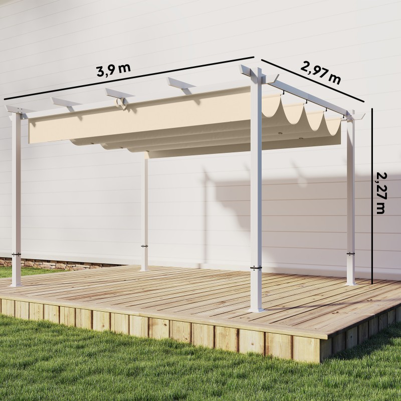 Pergola terassille ja puutarhaan 3 x 4 m, metallirunko, liukuva UV30+ katos, beige