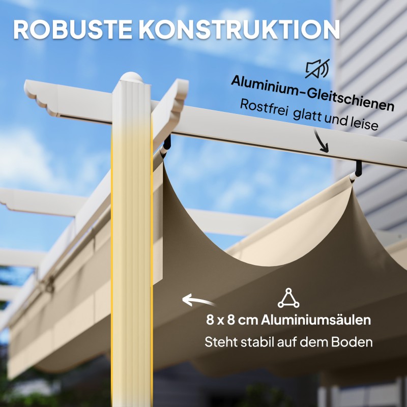 Pergola terassille ja puutarhaan 3 x 4 m, metallirunko, liukuva UV30+ katos, beige