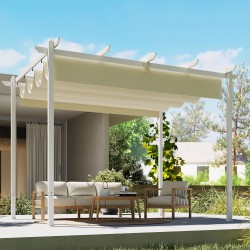 Pergola terassille ja puutarhaan 3 x 4 m, metallirunko, liukuva UV30+ katos, beige
