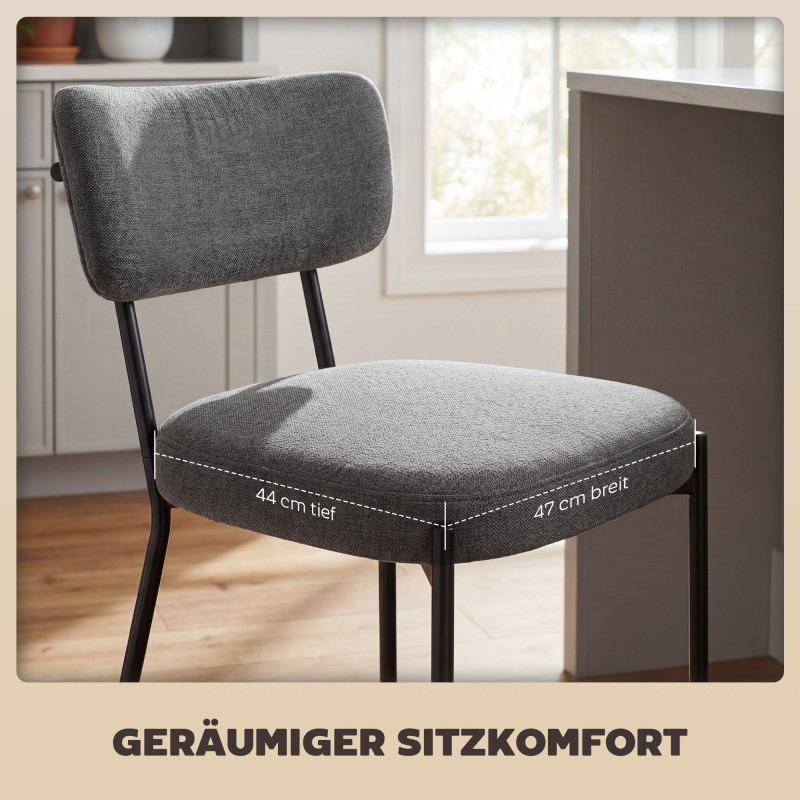 Baarituoli keittiösaarekkeelle 2 kpl, pehmustettu kaarevalla selkänojalla, metalli/polyesteri, harmaa