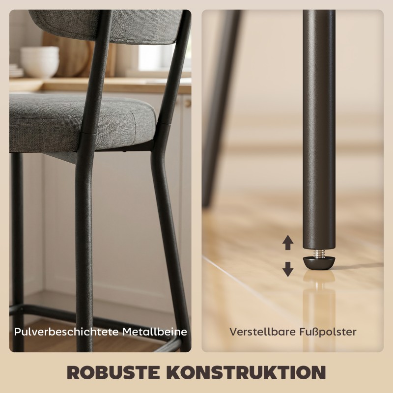 Baarituoli keittiösaarekkeelle 2 kpl, pehmustettu kaarevalla selkänojalla, metalli/polyesteri, harmaa