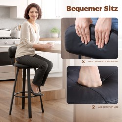 Baarituoli 2 kpl, keinonahka, pehmustettu istuin, selkänoja ja jalkatuki, metalli, musta