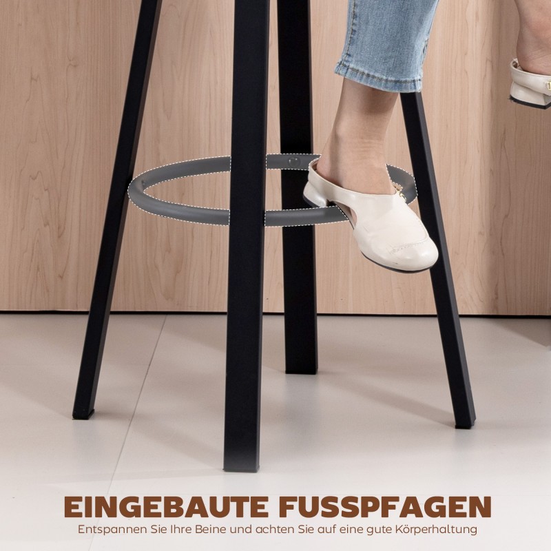 Baarituoli 2 kpl, keinonahka, pehmustettu istuin, selkänoja ja jalkatuki, metalli, musta