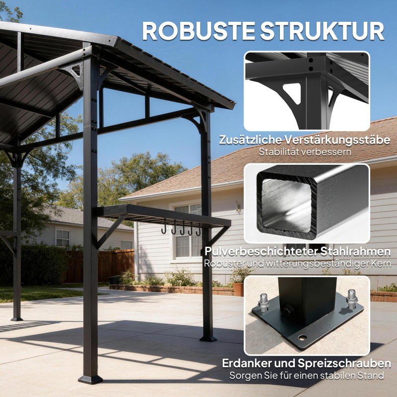 Grillauskatos ulkokäyttöön teräsrunko ja harjakatto 252 x 156 cm musta