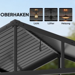 Grillauskatos ulkokäyttöön teräsrunko ja harjakatto 252 x 156 cm musta