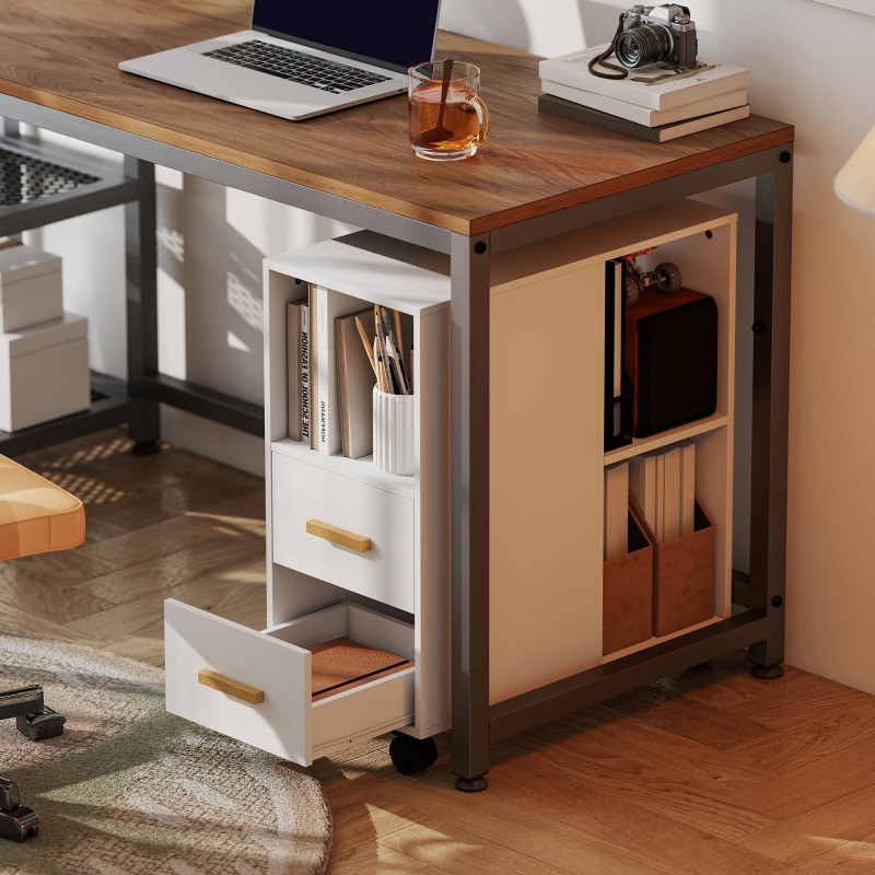 Tulostintaso laatikoilla ja avolokeroilla, lastulevy, pyörillä, 60 x 30 x 65 cm, valkoinen