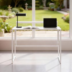 Taitettava työpöytä tietokoneelle, MDF/teräs, näytönkorotus, 100 x 48 x 87,5 cm, valkoinen