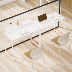 Taitettava työpöytä tietokoneelle, MDF/teräs, näytönkorotus, 100 x 48 x 87,5 cm, valkoinen